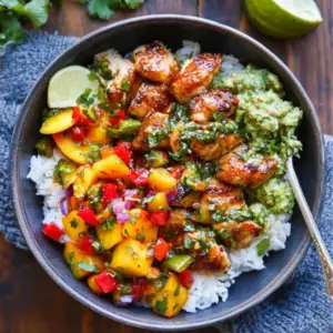 Cilantro Lime Chicken Bowls with Peach Salsa