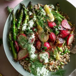 Spring Farro Bowl with Herb Yogurt Sauce