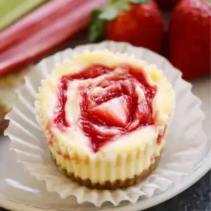 Strawberry Rhubarb Mini Cheesecakes