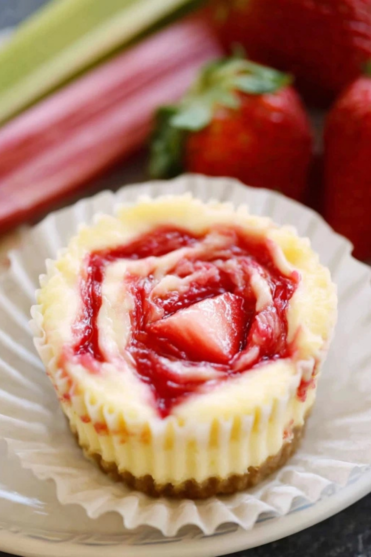 Strawberry Rhubarb Mini Cheesecakes