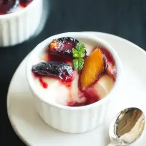 Nectarine Panna Cotta with Roasted Plums