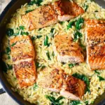 One Skillet Salmon with Lemon Orzo