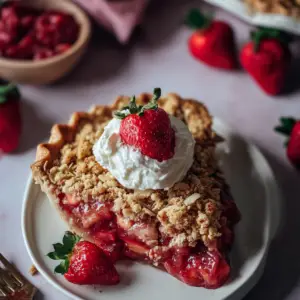 Strawberry Rhubarb Almond Crumble Pie