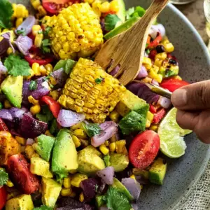 Charred Corn Avocado Salad with Roasted Red Onions