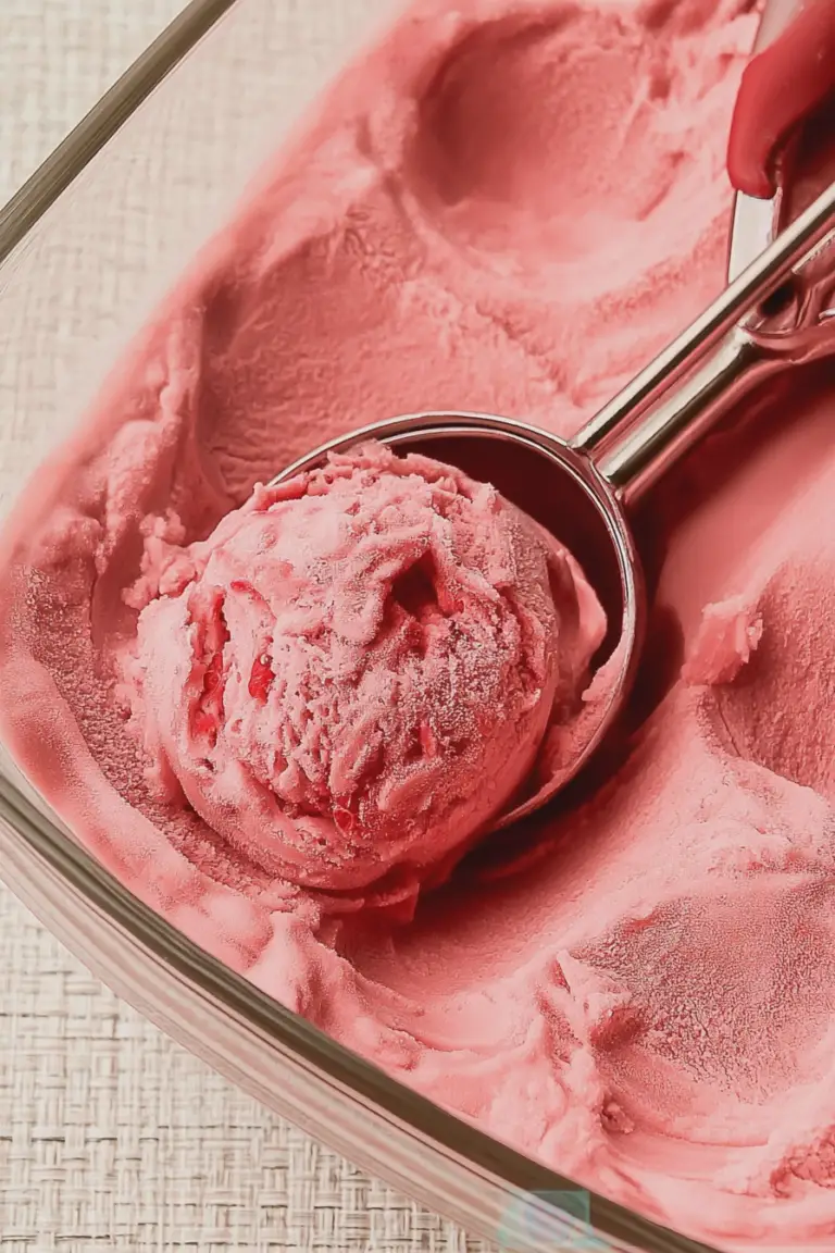 Vibrant raspberry sherbet served in a bowl with fresh raspberries, perfect for summer.